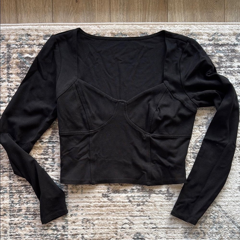 Garage Black Crop Fitted Long Sleeve Top